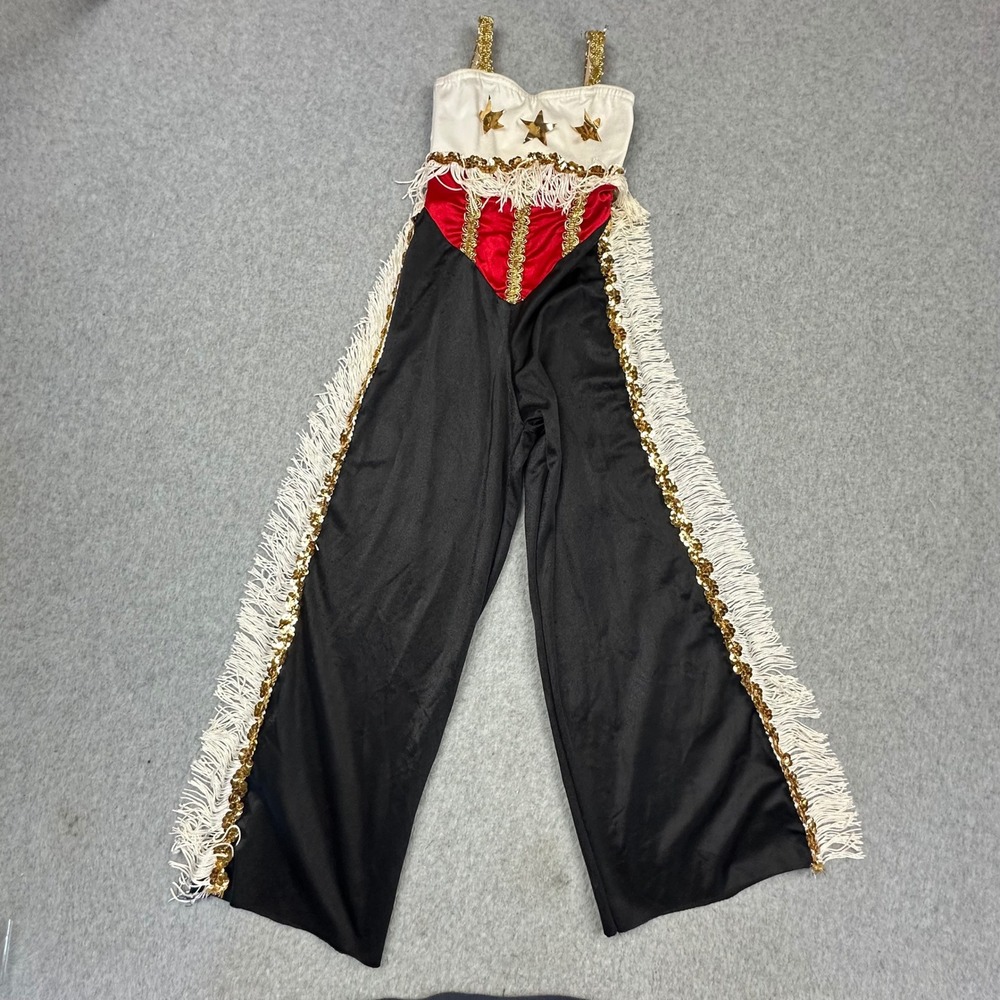 Kids Western Cowgirl Dance Costume Jumpsuit Gold Sequin Fringe Stars Black‎ Red